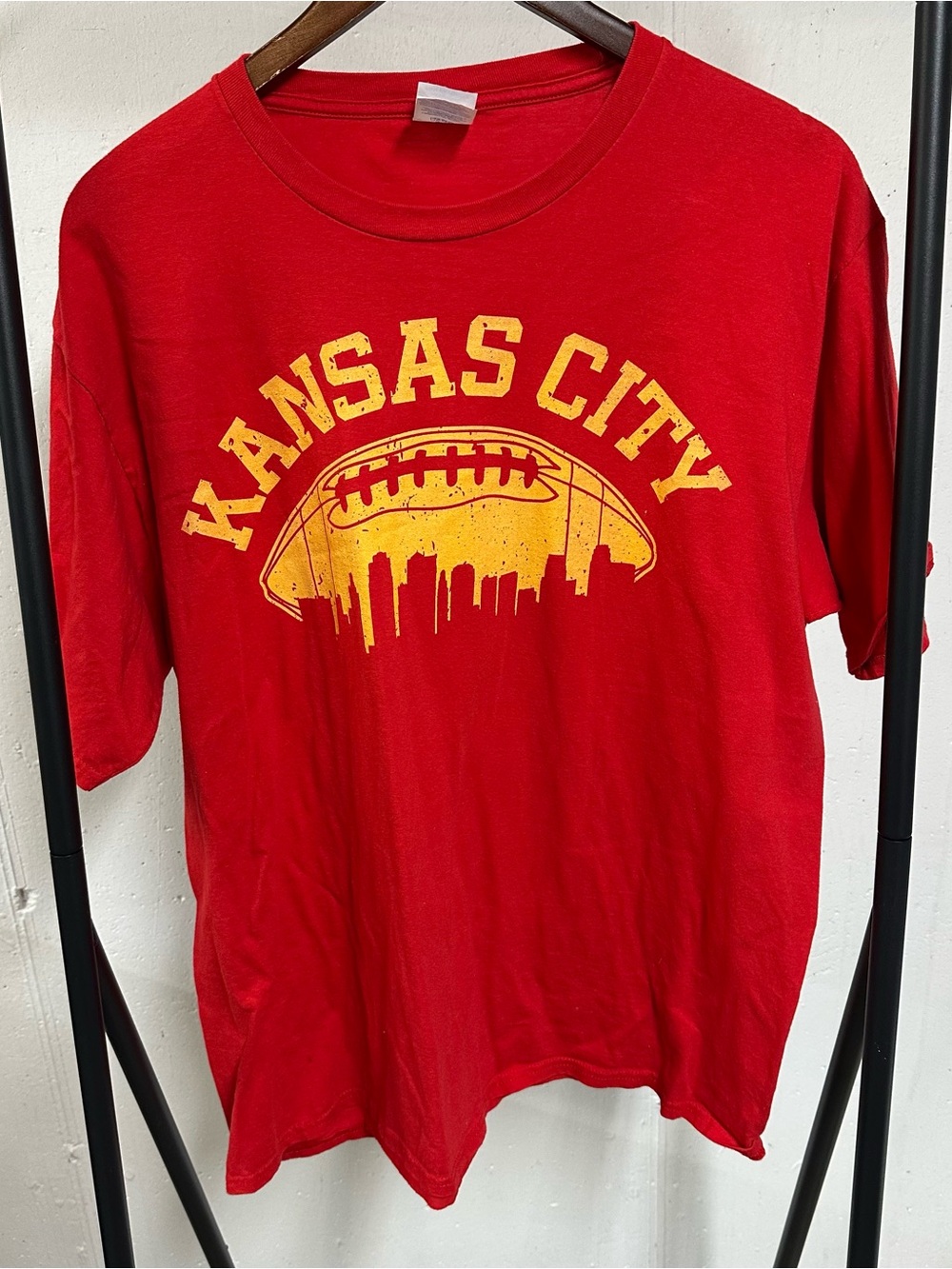 Port and Company Red Kansas City Graphic Tee with Yellow Print